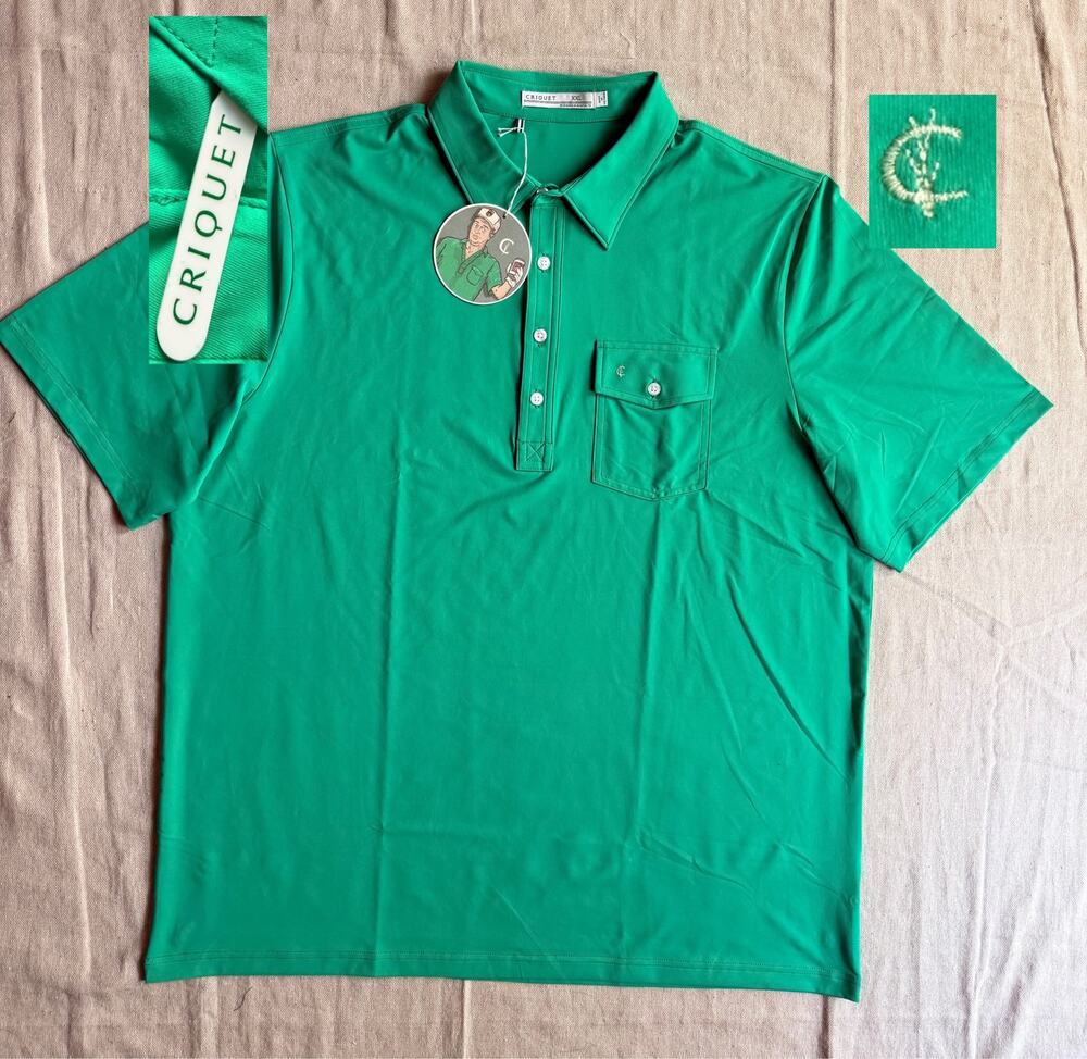 NWT Criquet Performance Players Shirt Men's XXL Golf Polo Green Stretch Tennis